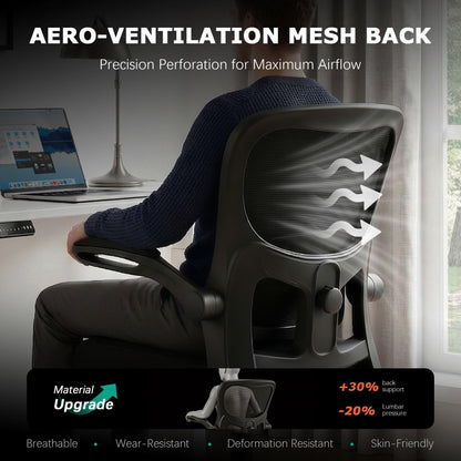 AreShark Office Chair Ergonomic Desk Chairs with Adjustable Lumbar Support, High Back Breathable Mesh Chair with Wheels& Flip-up Armrests,Rolling Swivel Comfy Task Computer Chair for Home Work Gaming