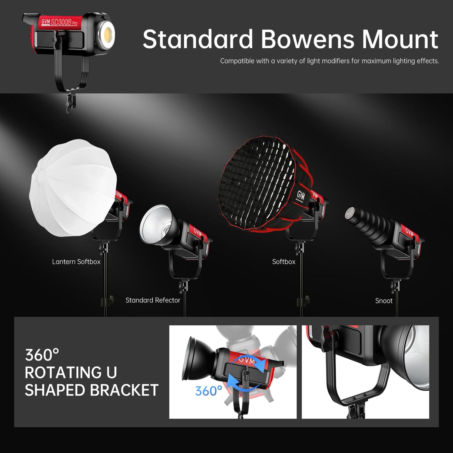 GVM 300W Photography Lighting Bi-Color Video Light with Bowens Mount Lantern Softbox and Stand CRI 97+ CCT 2700K~6800K 12 Lighting Scenes App Control Studio Lights for Photography