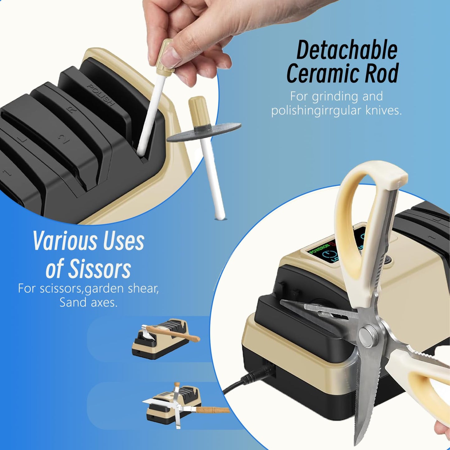 5-in-1 Electric Knife Sharpener for Kitchen Knives, Scissor Sharpener with 3-Speed & 100% Diamond Abrasives -Quickly Sharpening for Straight,Serrated,Cleaver Knives Mothers Day Kitchen Gifts for Mom