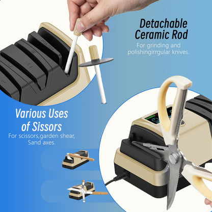 5-in-1 Electric Knife Sharpener for Kitchen Knives, Scissor Sharpener with 3-Speed & 100% Diamond Abrasives -Quickly Sharpening for Straight,Serrated,Cleaver Knives Mothers Day Kitchen Gifts for Mom