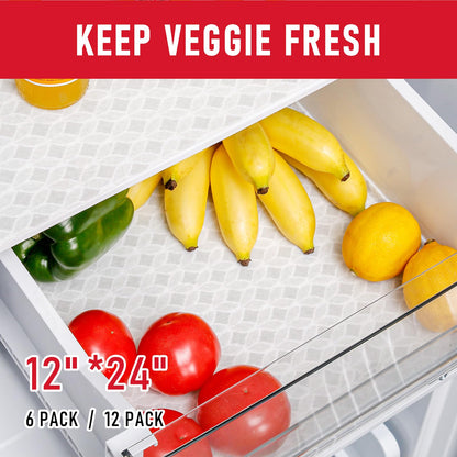 Cooyes Refrigerator Liners, Non-Slip Fridge Liners Washable, Absorbent Refrigerator Shelf Liner for Kitchen Cabinets, Non-Adhesive Refrigerator Mats Fridge bin Liners 12" x 24", 6Pcs