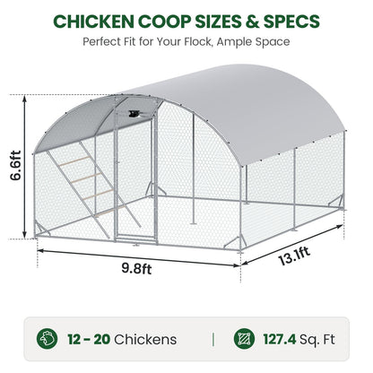 Chicken Coop Large Metal Chicken Run with Full-Top Waterproof Cover - Chicken House for 16/20 Chickens, Poultry Cage with Solar Light, Backside Poles, Walk-in Pen for Rabbits Ducks Yard 2 Room