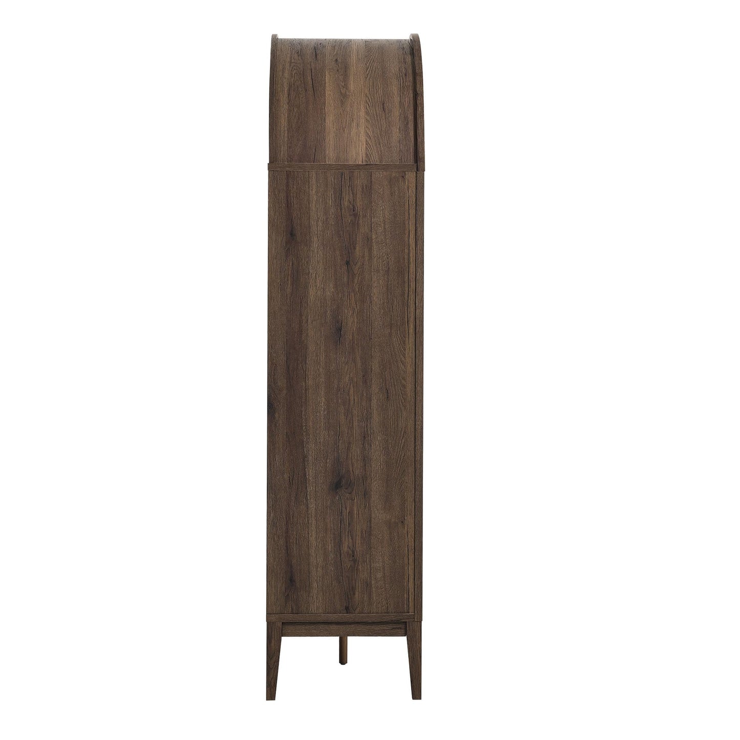 Modway Nolan Modern Farmhouse Arched Bar Cabinet in Dark Walnut Wood Grain - 72 Inch Tall Wine Storage Cabinet with Glass Doors and Wine Rack - Large Liquor Cabinet for Dining or Living Room