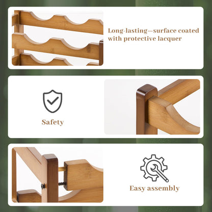 AUGOHCMIL Wine Rack，Bamboo Wine Storage Cabinet Shelf，Countertop Wine Shelf- Freestanding Wine Holder for Kitchen & Pantry (Brown, 3-Tier)