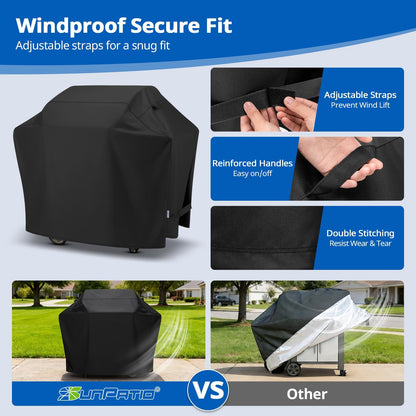 SunPatio Grill Cover 55 Inch, Outdoor Heavy Duty Waterproof Barbecue Gas Cover, UV & Fade Resistant, All Weather Protection Compatible for Weber Charbroil Nexgrill Kenmore Grills and More, Black