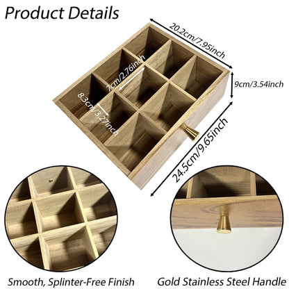 QYLZ Acacia Wood Tea Bag Organizer, Wooden Storage Box with Drawer, Tea Caddy for Teabags, Teabag Holder Container Boxes for Countertop, Tea Bar Station Chest Display, Tea Accessories Gift