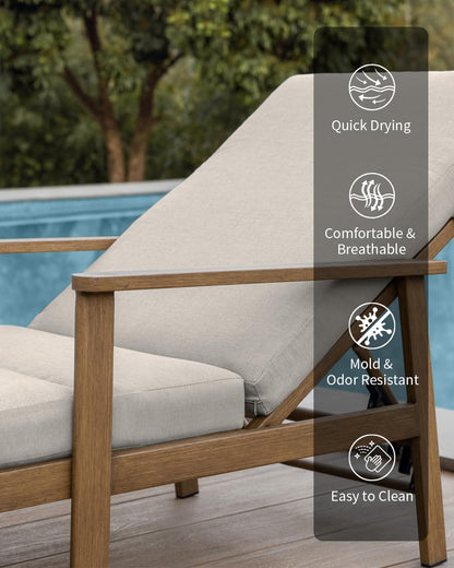SEEHILL 2-Pack Teak Chaise Lounge Chairs, Never Rust Aluminum Outdoor Pool Lounge Chair Set with Gray Cushions, 6-Position Adjustable Patio Loungers, Outdoor Lounge Chairs for Poolside, Beach, Yard