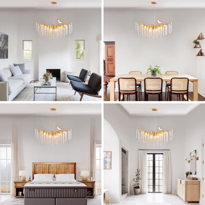 XYDikssn 43 Inch Gold Tree Branch Chandelier, 10-Light Linear Crystal Raindrop Pendant Light, Modern Luxury Hanging Lamp for Indoor Home Decor