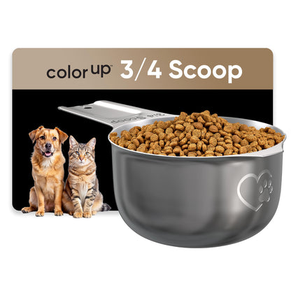 Color Up ¾ Cup Pet Food Scoop – Stainless Steel Dog Food Scoop Cup (12 Tbsp) – Heavy-Duty, Rust-Resistant Measuring Scoop for Dogs, Cats, Birds & Rabbits – Ideal for Dry Food & Treats