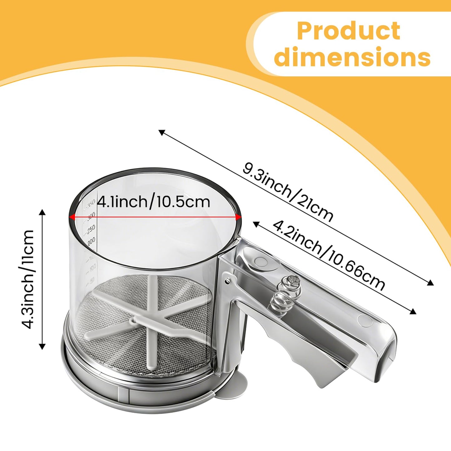 3 Cup Flour Sifter, Sifter for Baking Sifter Handheld Baking Sieve Food-Grade Double-Filter Stainless Steel Flour Sifter Non-Rust Sifter used for Rapid Screening of Flour Apricot Flour Sugar Powder
