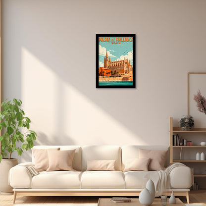 JZHYOAN Palma De Mallorca Vintage Travel Poster Diamond Painting Church Gem Art and Craft 5D Full Drill Crystal Rhinestone Round for Wall Decro Spain Landscape Diamond Art Travel Poster 30x40cm