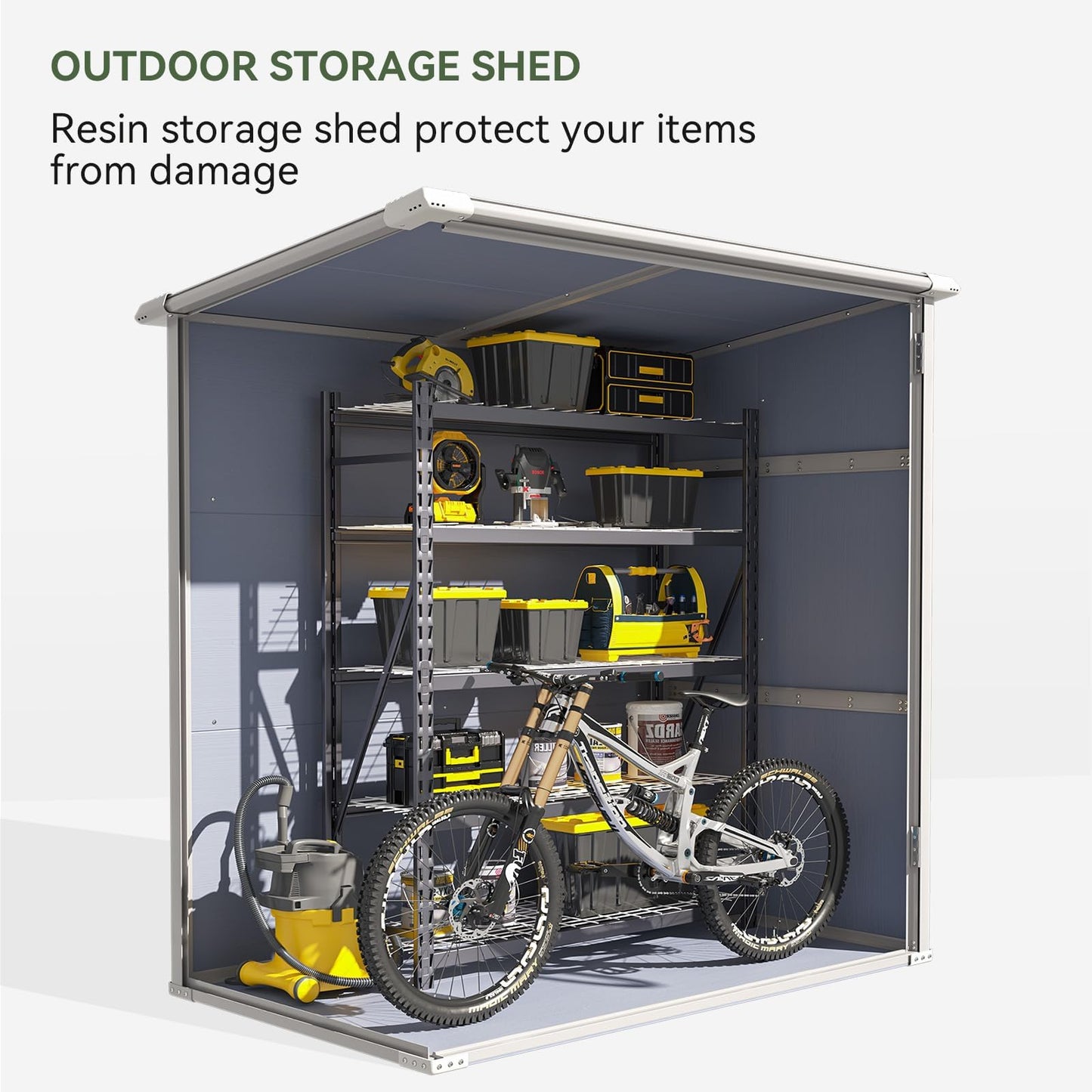Aoxun 5 x 3 FT Outdoor Storage Shed, Resin Shed with Floor & Lockable Doors, Small Garden Shed Waterproof Plastic Tool Shed with Sloped Roof for Backyard, Garden, Patio, Lawn, Grey