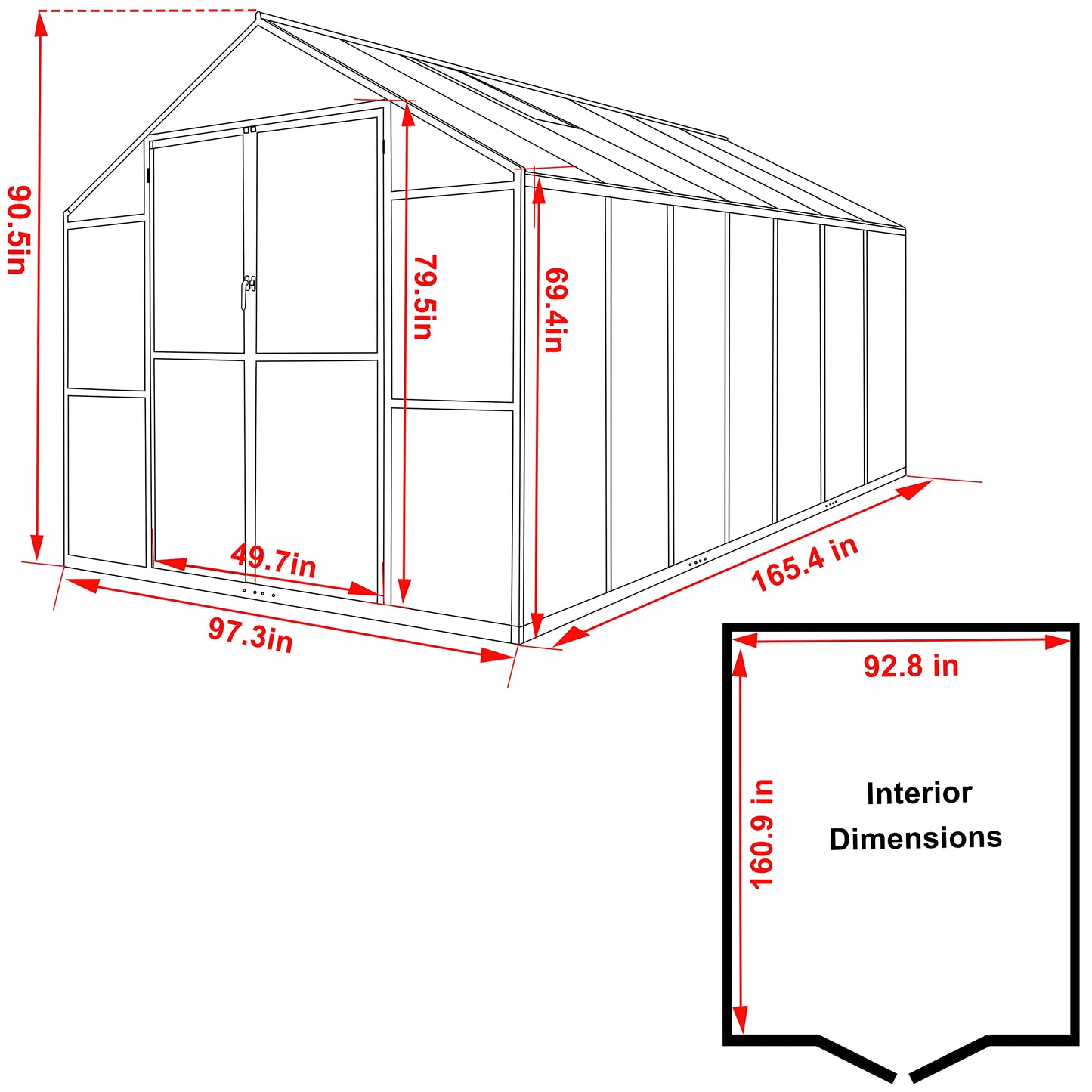 VEIKOU 8 x 14 FT Greenhouse with Aluminum Frame, Greenhouses for Outdoors with 2 Vents, Lockable Doors, Polycarbonate Panels, Walk-in Green House for Winter, Garden, Yard, Hobby, Grey