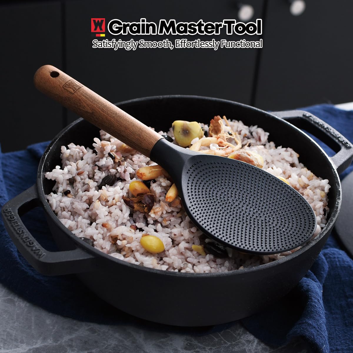 WAGENSTEIGER Silicone Rice Paddle with Wooden Handles: Non-Stick Rice Spoon, Mashed Potato Serving Spoon, Heat Resistant Cookware, Protects Surfaces with Gentle Head Design