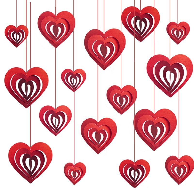 40Pcs Valentine's 5D Glittering Heart Hanging Foil Decorations, Swirl Red Hollowed Heart Hanging Heart Garland for Valentine's Engagement Wedding Bridal Shower Anniversary Party Decorations
