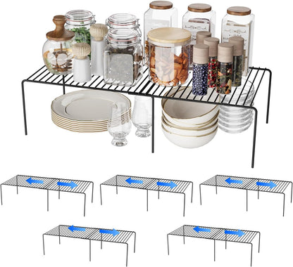Expandable Storage Shelf - Adjustable Rustproof Metal Wire Spice Rack, Space Saver Kitchen Storage Shelves Set of 6