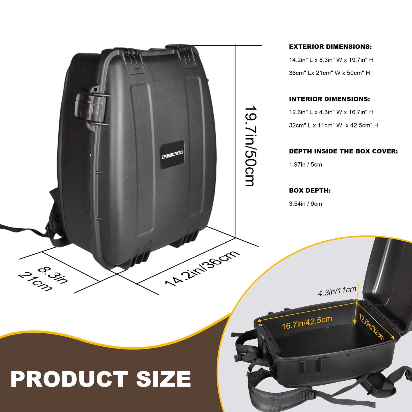 EPDEDICATED Waterproof Hard Case for DSLR Cameras and Drones with Customizable Foam, TSA Ready Lock, Carry On Size Camera Backpack (Black)