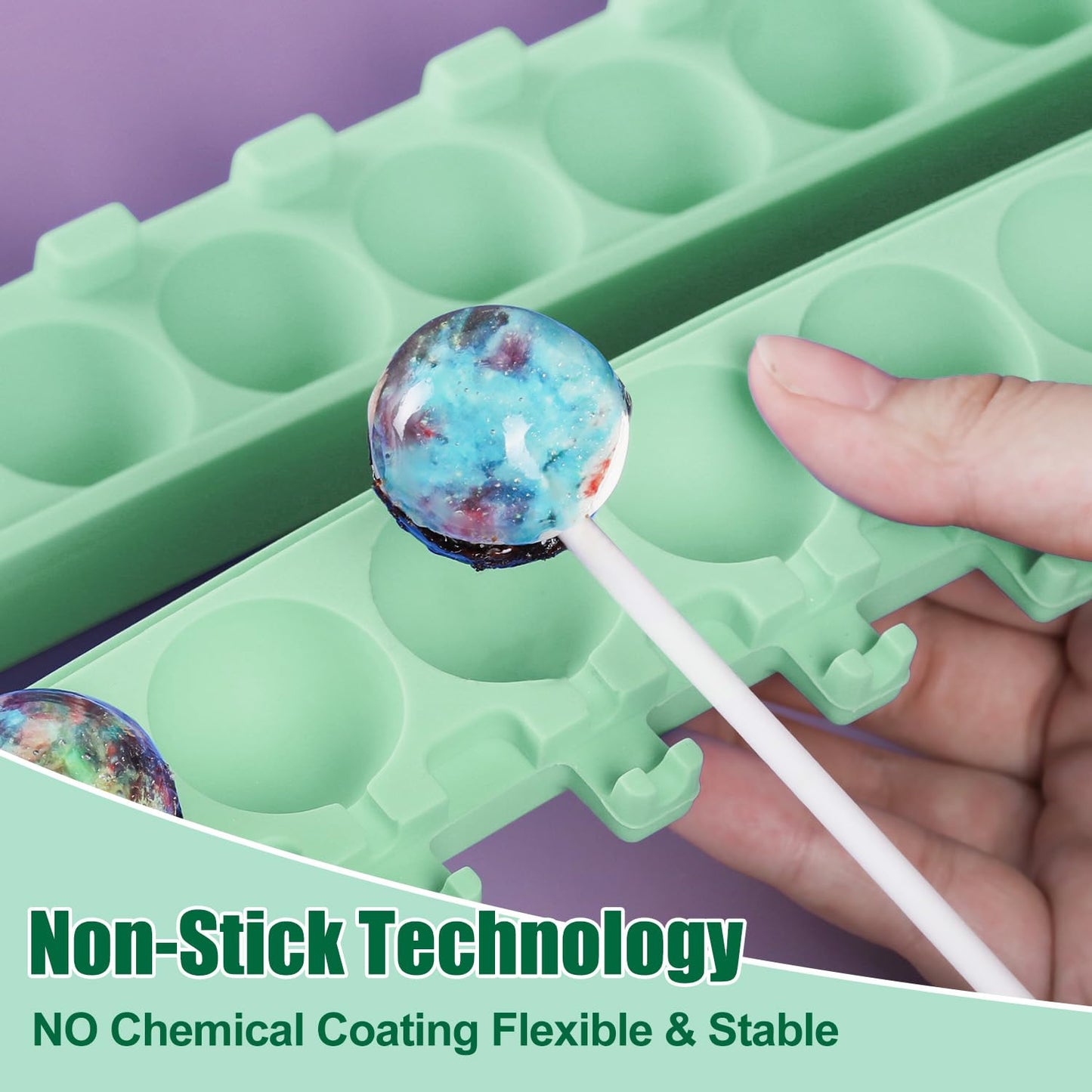 QELEG 2pcs Silicone Lollipop Molds with 100 Paper Sticks, 6-Capacity 3D Round Hard Candy Ice Ball Molds for DIY Chocolate Cake Pop
