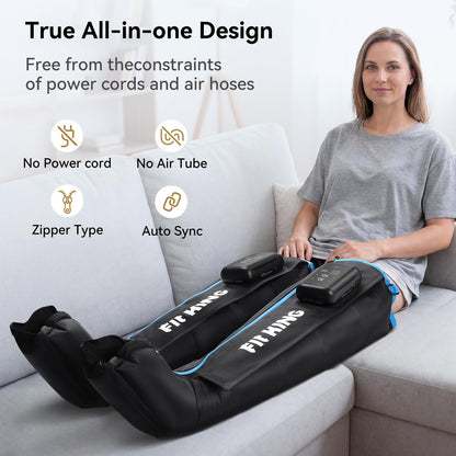 FIT KING Cordless Air Compression Recovery System with 3 Modes and 11 intensities, Sequential Leg Massager for Athletes and Sports Enthusiasts (Medium)