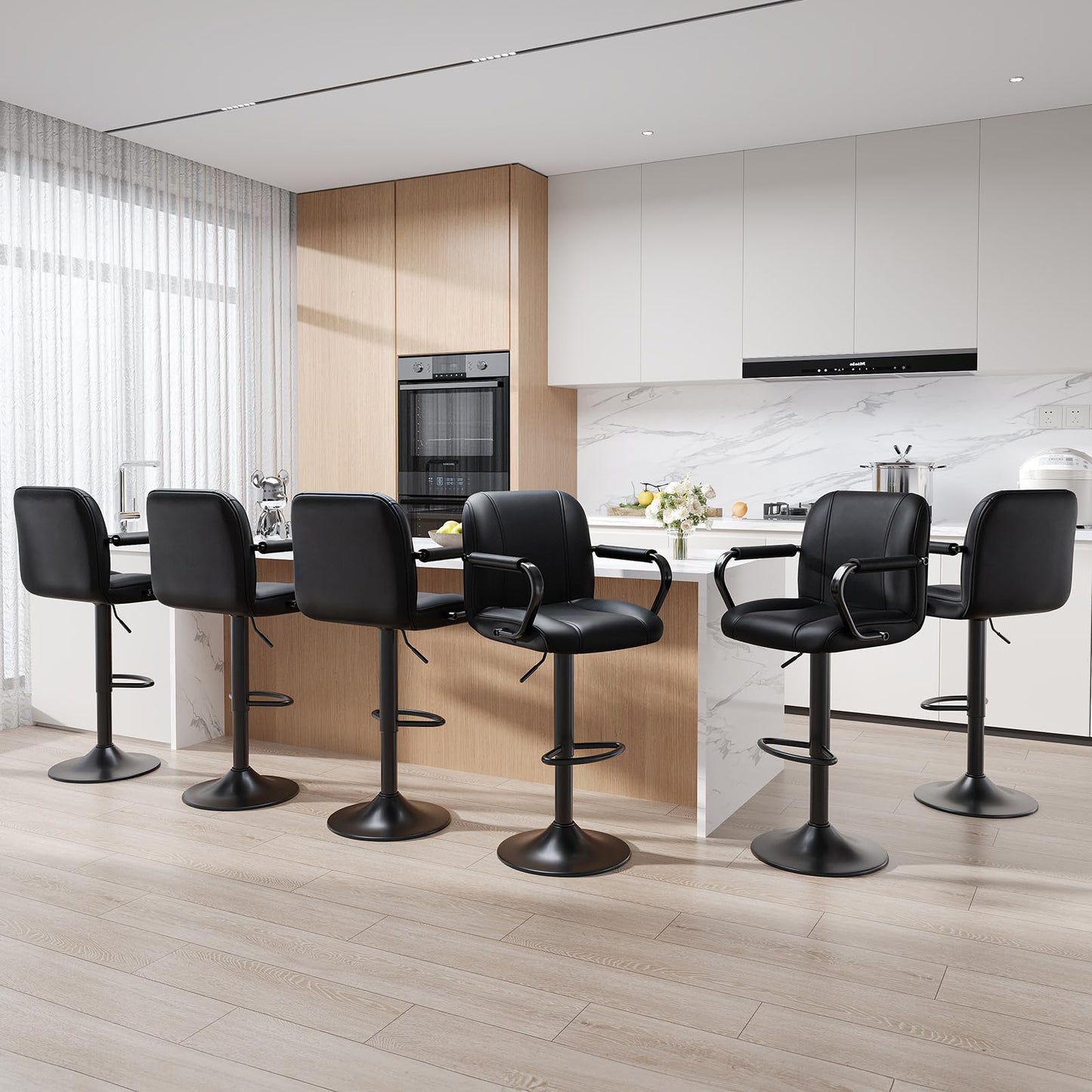 MALOL Set of 4 Kitchen Bar Stools with Armrest and Back - Sillas para Barra de Cocina, Adjustable Barstools for Island Counter, Bar Chairs, Bancos para Barra de Cocina, Black Finish