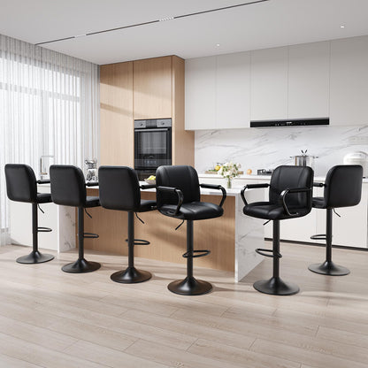 MALOL Set of 4 Kitchen Bar Stools with Armrest and Back - Sillas para Barra de Cocina, Adjustable Barstools for Island Counter, Bar Chairs, Bancos para Barra de Cocina, Black Finish