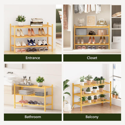 Toolola Bamboo Shoe Rack for Closet 3 Tier, Durable Wooden Shoe Rack, Space-Saving Stackable Shoe Organizer for Entryway, Dorm, Garage, Natural