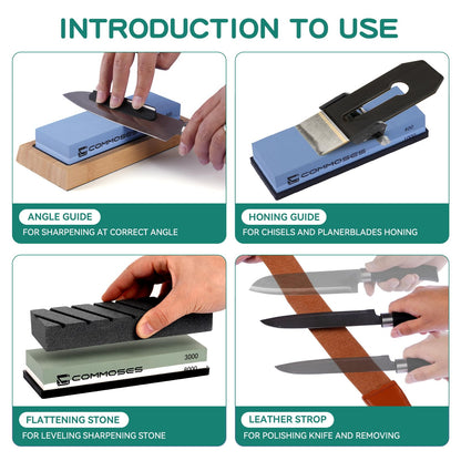 Whetstone Sharpening Stone Knife Sharpener Stone Set: 4 Side 8000|3000 1000|400 in Kitchen With Bamboo Base,Cut Resistant Gloves,Angle Guide,Honing Guide,Flattening Stone,Leather Strop,Rubber pad