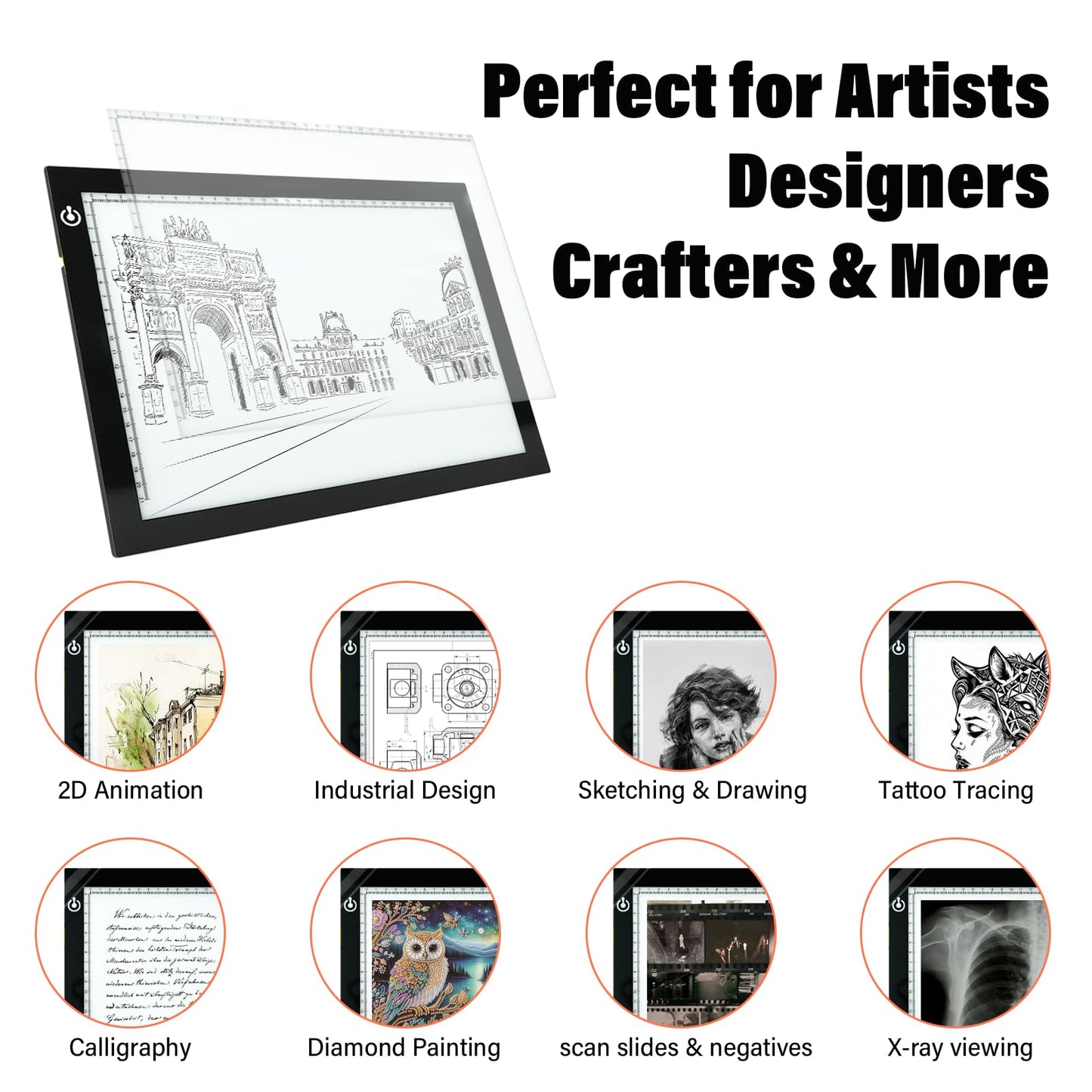 A4 LED Copy Board Tracing Light Box, Adjustable Brightness Artcraft LED Trace Light Pad, USB Power Light Table for Artists, Tattoo Drawing, Animation, Sketching, Stenciling & Diamond Art Painting
