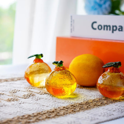 Skiennix 2-Inch Glass Orange Figurine | Hand Blown Crystal Tangerine Art Ornament for Home Decor