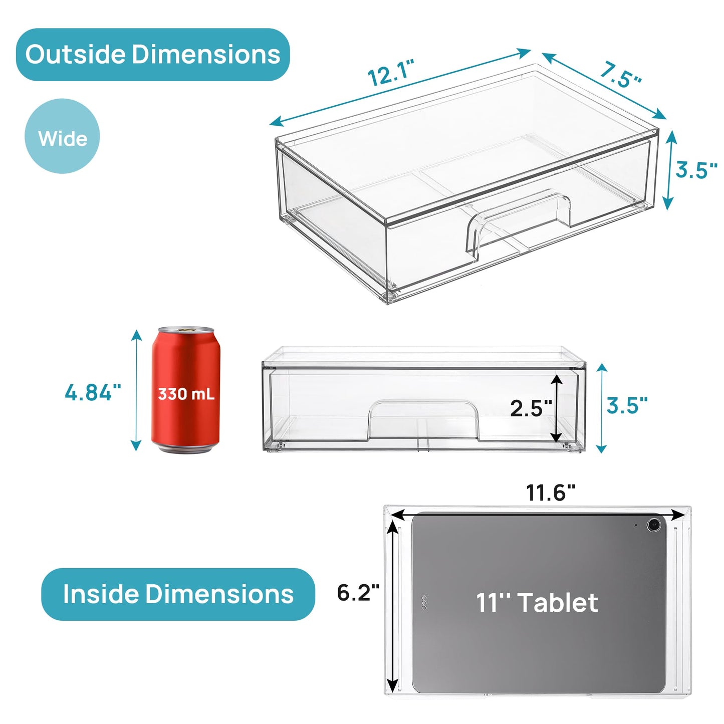 Vtopmart 12.1''W Clear Stackable Storage Drawers,4 Pack Acrylic Plastic Organizers Bins for Makeup Palettes, Cosmetics, and Beauty Supplies,Ideal for Vanity, Bathroom,Cabinet,Desk Organization