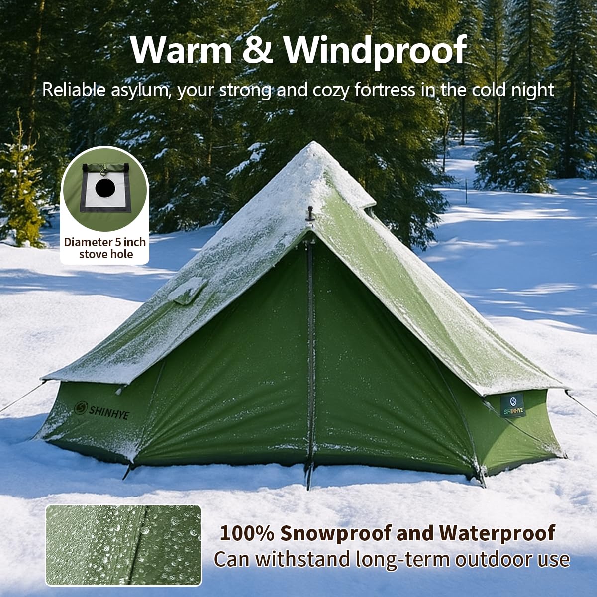 Canvas Bell Yurt Tent with Stove Jack, Waterproof Luxury 4 Season Tents for Family Outdoor Camping 100% Cotton Green Glamping Tents for Hunting, Partie, All Year Living (4M- 173 sq. ft yurt)