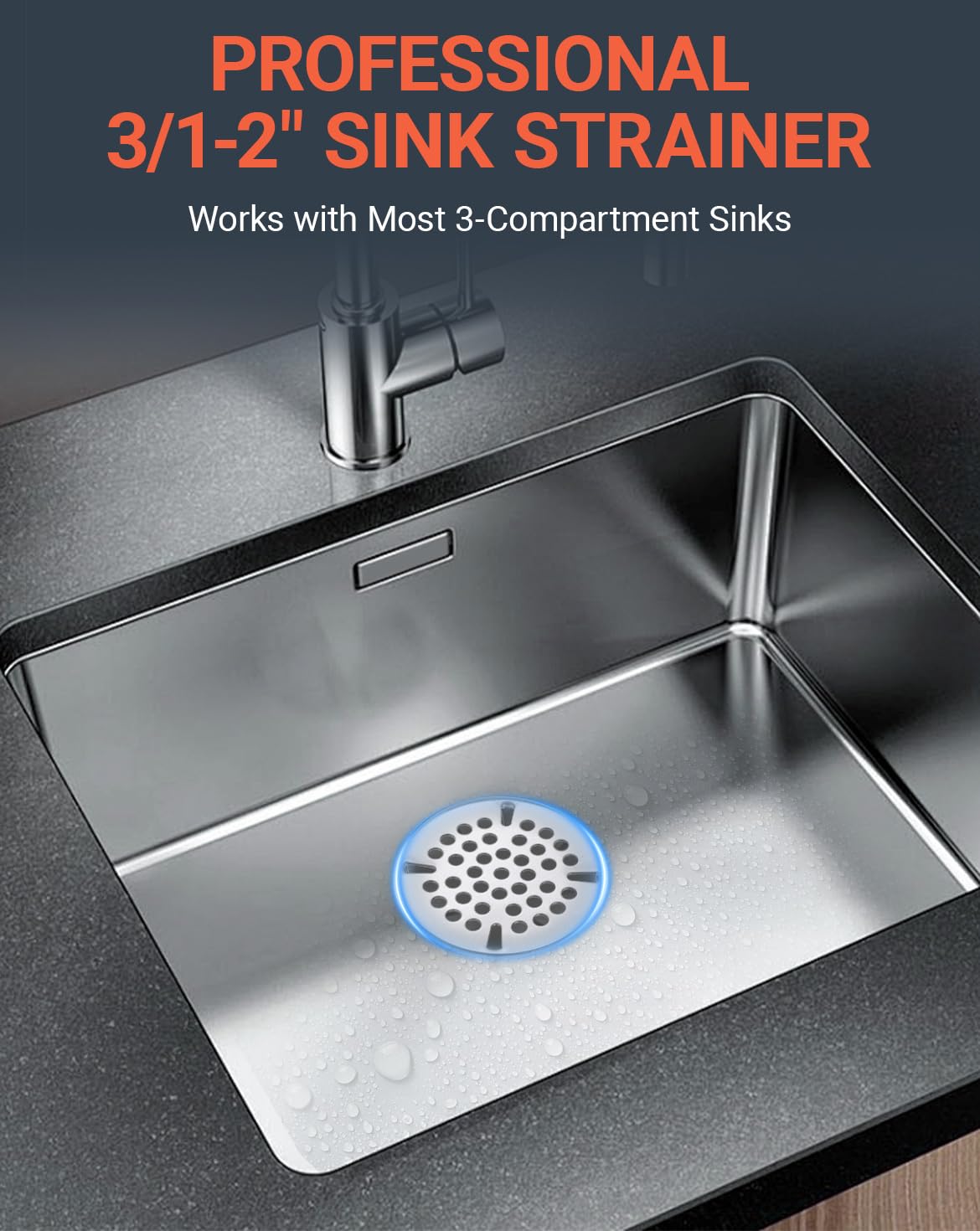 Phivan 3-1/2 Inch Commercial Sink Strainer - 304 Stainless Steel 41-Hole Clog-Free Drain Cover, Precision Fit for 3.5" Drains & 3 Compartment Sinks, Heavy-Duty for High-Volume Kitchens (3-Pack)