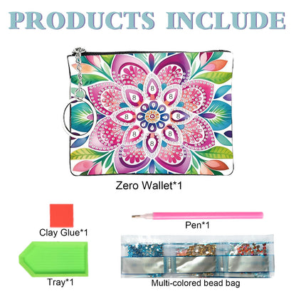 JZHYOAN Flower Diamond Painting Coin Purse for Women Mandala Gem Art Coin Pouch Mini Storage Bag for Cards Keys Lipsticks DIY Diamond Art Purses and Wallets Handbags Wallet Keychain with Zipper Craft