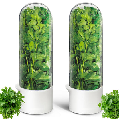 Anreelkou 2PCS Herb Saver, Herb Keeper for Refrigerator, Cilantro Container for Fridge, Hard Shell Fresh Herb Storage for Asparagus, Parsley, Mint, Rosemary, Keeps Greens Fresh for 2-3 Weeks