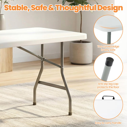 EDWINENE 6FT Plastic Folding Table Heavy Duty Foldable Table Portable Fold-in-Half Desk Table Collapsible White Dining Tables for Wedding Party Banquet Event Use, Set of 5 Pack