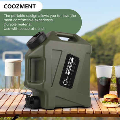 COOZMENT 3.2G (12L) Portable Water Jug with Spigot, BPA Free Green Storage Tank for Camping, Hiking, Emergencies
