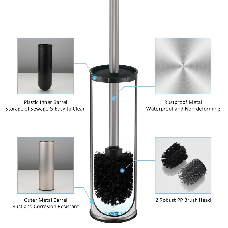 KLDKLD Toilet Brush and Holder Set Premium Material Toilet Bowl Cleaner Free Standing Toilet Bowl Brush and Holder 1pack Brushed Nickel