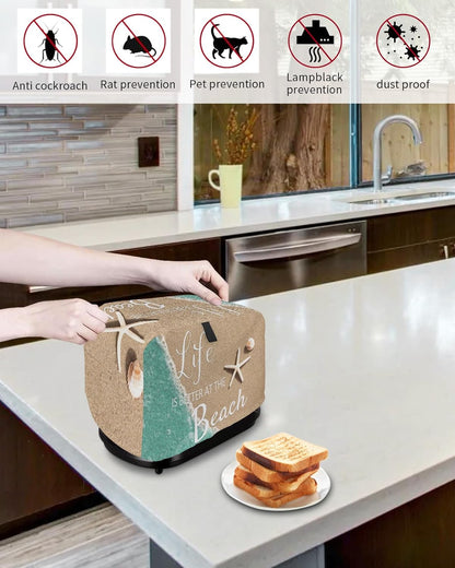 Life is Better at The Beach Toaster Cover 4 Slice, Ocean Nautical Coastal Starfish Toaster Oven Cover