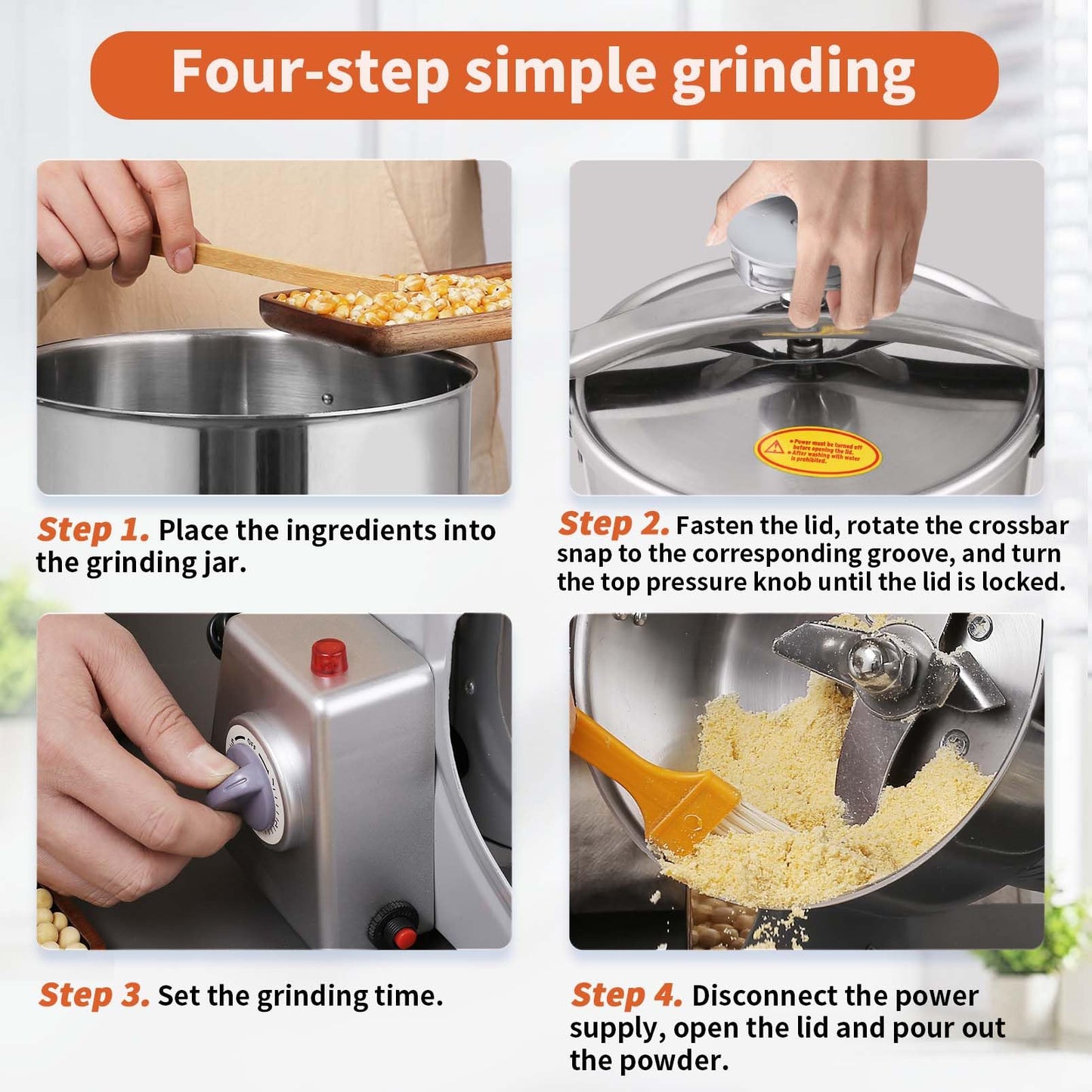 BAOJIAFU 800g Electric Grain Mill 36000r/min High-speed Grain Mill 1800W Superfine Powder Grinder Dry Grinder Machine 270° swingable Dry Material Grinding Machine 304 Stainless Steel herb grinder