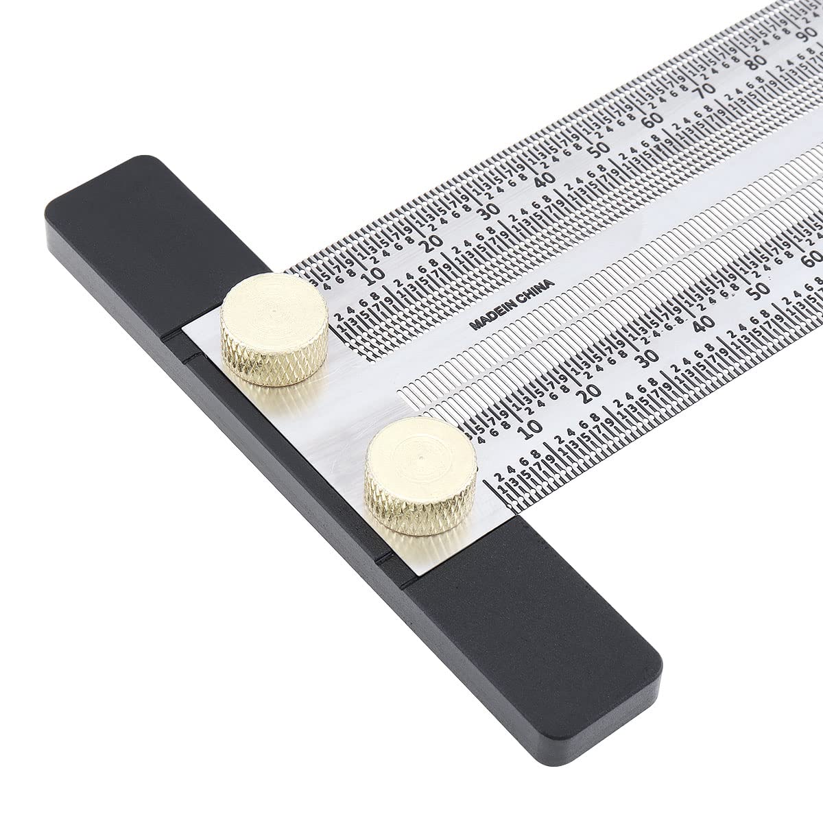 Smgda Precision Marking T-Rule Stainless Steel T Square with Mechanical Pencil & 0.5mm Refill Scribing Line Ruler for Marking or Measuring, for Carpenters, Designers, Architects, Engineers 300mm