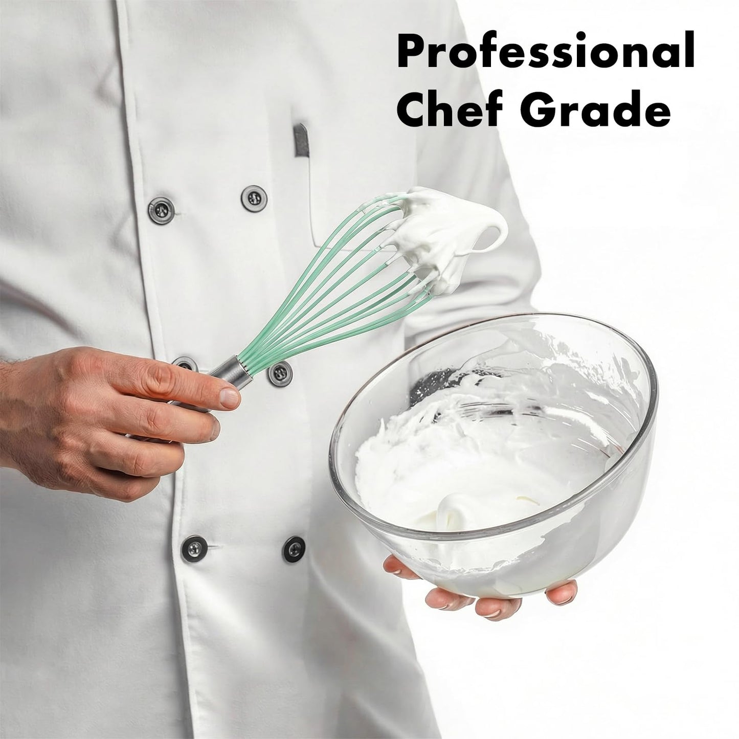 OYV 10-Inch Teal Silicone Whisk, Heat Resistant 480°F Kitchen Whisk with Stainless Steel Ergonomic Handle, Non-Scratch for Nonstick Cookware, Dishwasher Safe, Perfect for Blending, Cooking & Beating