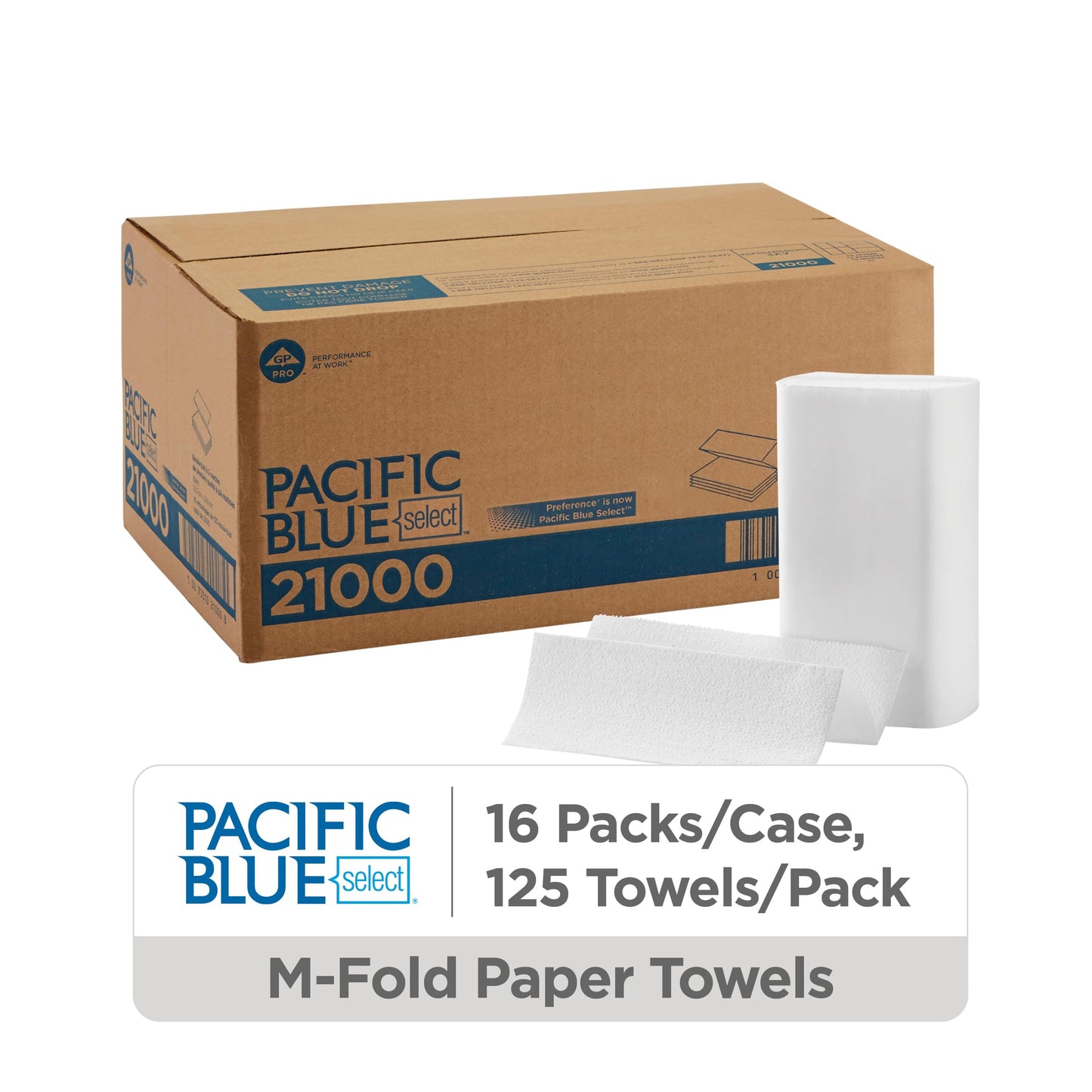 Pacific Blue Select Multifold Premium 2-Ply Paper Towels (Previously Branded Signature) by GP PRO (Georgia-Pacific), White, 21000, 125 Paper Towels Per Pack, 16 Packs Per Case