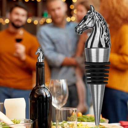 LULLEA Horse Head Wine Stopper, Horse Wine Gifts Birthday Gifts for Men Women, Bottle Stoppers for Wine Champagne, Dark Silver with Gift Box
