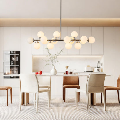 Linear Chandeliers Modern Brushed Nickel Chandeliers for Dining Room 16-Lights and White Glass Pendant Lighting Mid Century Globe Dining Light Fixture for Living Room Kitchen