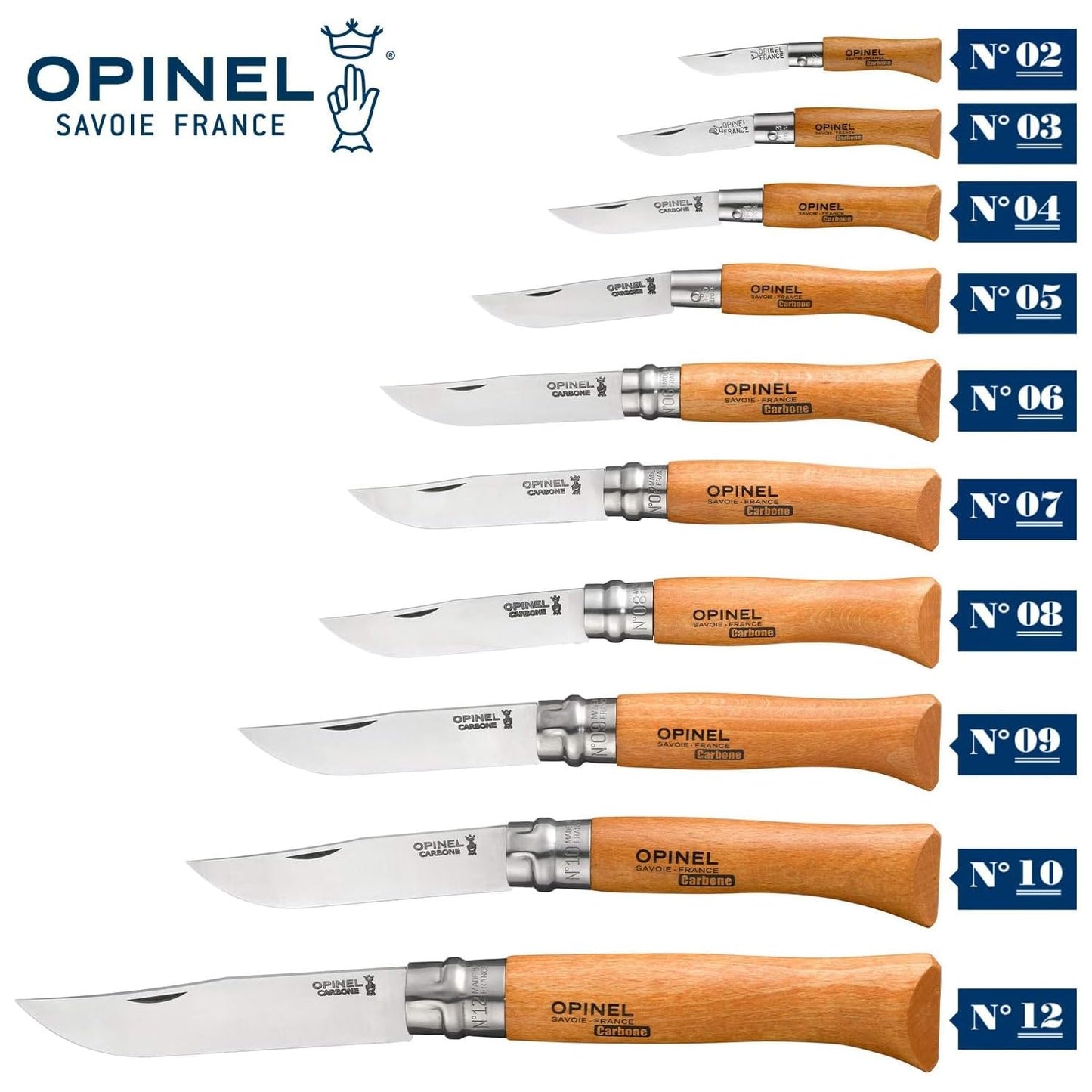 Opinel No. 08 Carbone - Carbon Steel Folding Pocket Knife, Beechwood Handle, 3.28 in Blade, Virobloc Safety Locking Collar, Made in France