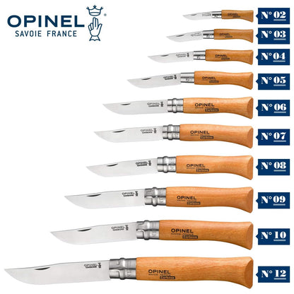 Opinel No. 08 Carbone - Carbon Steel Folding Pocket Knife, Beechwood Handle, 3.28 in Blade, Virobloc Safety Locking Collar, Made in France