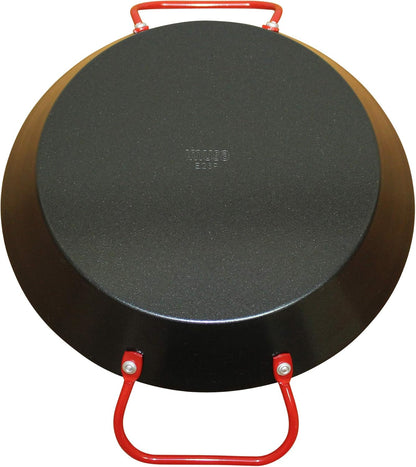 IMUSA USA 10" Carbon Steel Coated Nonstick Paella Pan, Black with Red Handles