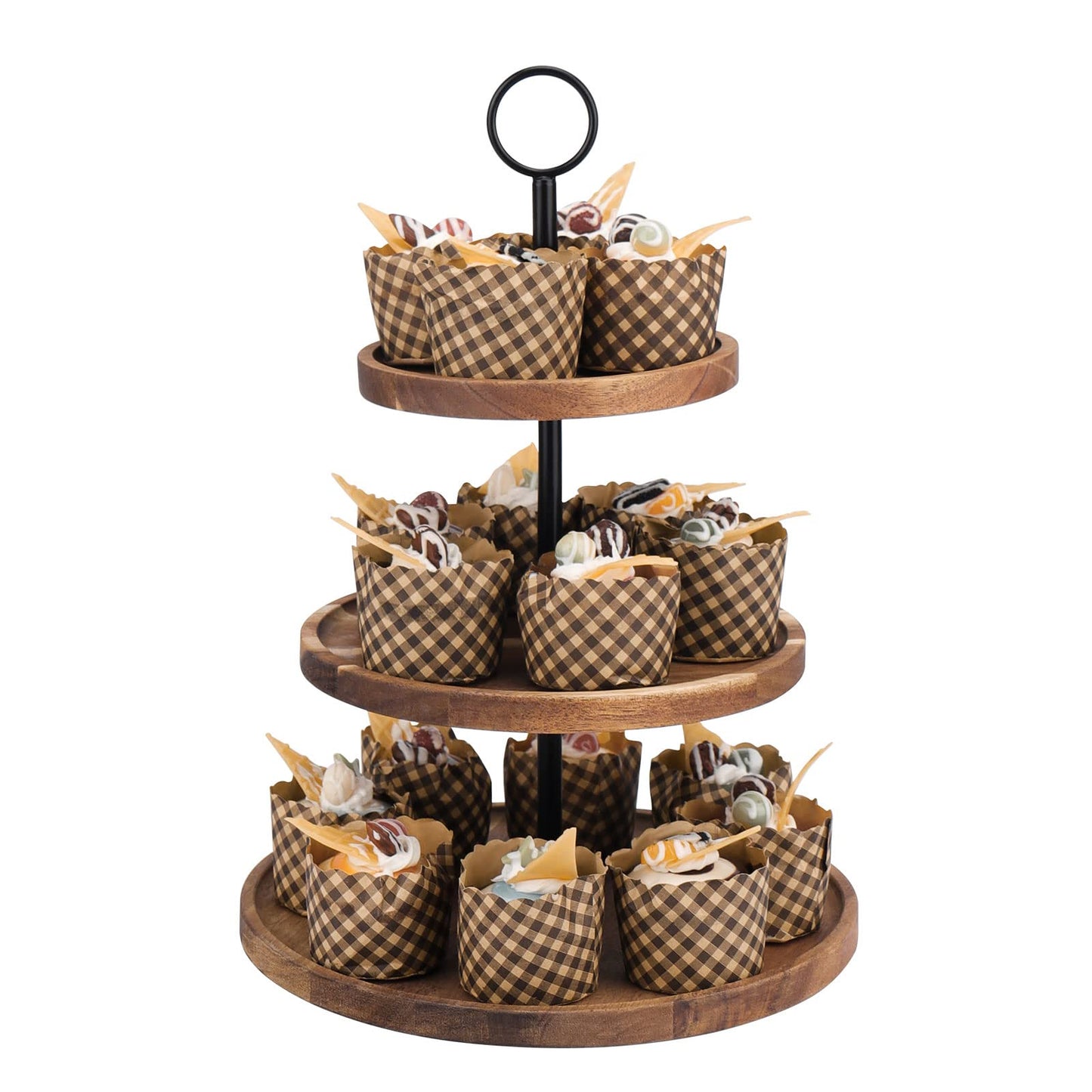QIELSER 3 Tier Cupcake Stand, Wood Tiered Serving Tray Cupcake Tower, Serving Stand Display Dessert Cookie Candy Buffet Holder for Home Tea Party, Wedding, Farmhouse, Tea Party, Kitchen Decor