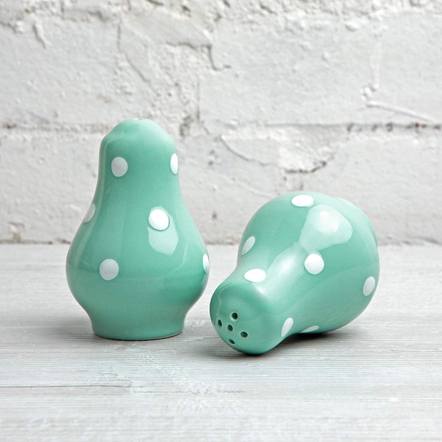 City to Cottage Ceramic Salt and Pepper Shakers Set - Handcrafted Turquoise Blue Polka Dot Spice Shakers