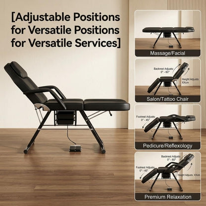 Sturdy Multipurpose Spa Bed, 3-Section Spa Massage Table for Tattoo & Beauty Use, Adjustable Massage Table & Facial Chair with Hydraulic Rotating Stool